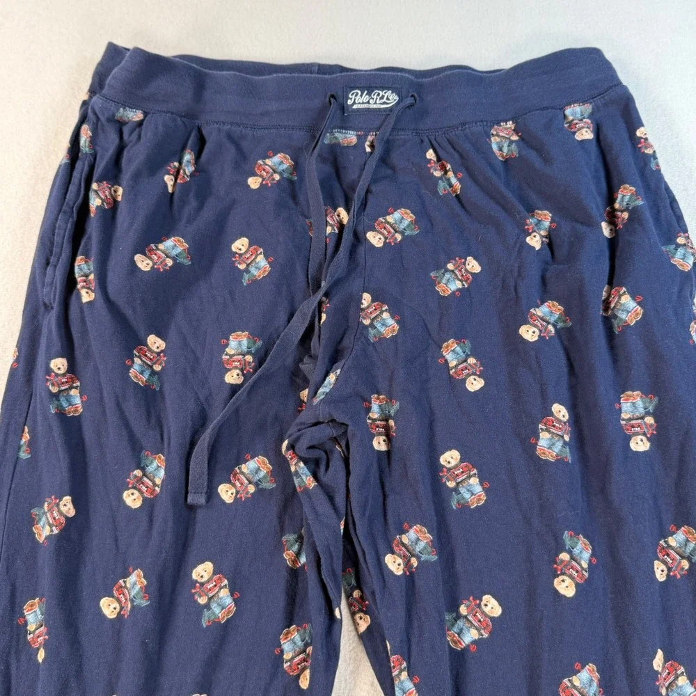 Polo Ralph Lauren Mens XL Navy Blue Holiday Polo Bear Pajama Jogger Pants